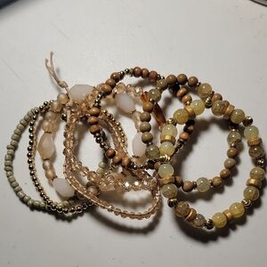 Chic Beaded Bracelet Set in Gold and Brown